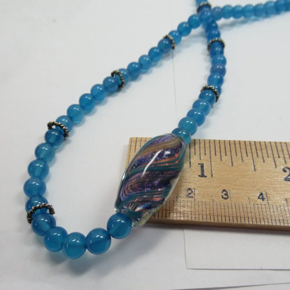 Blue Quartz Stone Necklace With Glass Bead